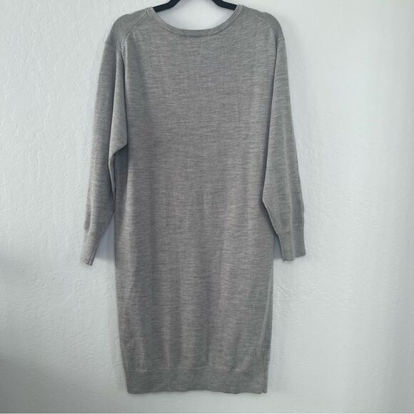 UNIQLO Gray Wool Blend V-Neck Sweater Dress Medium Knit Midi Soft Minimalist - Picture 4 of 5